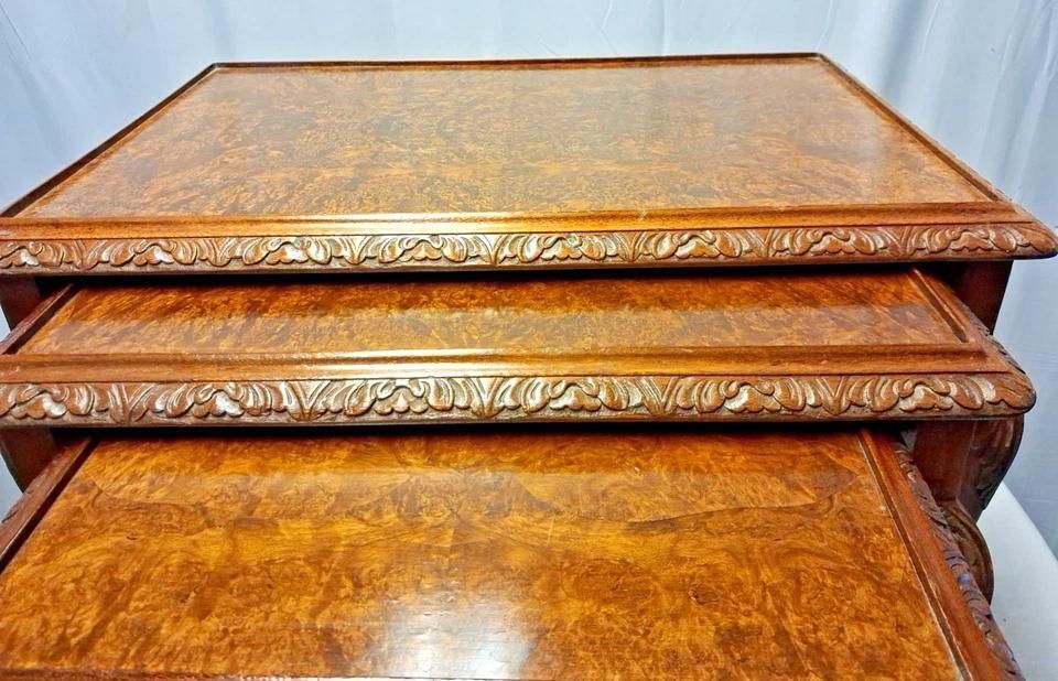 Antique Walnut Burr Nest Of Tables photo for sale