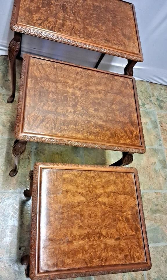 Antique Walnut Burr Nest Of Tables photo vinterior