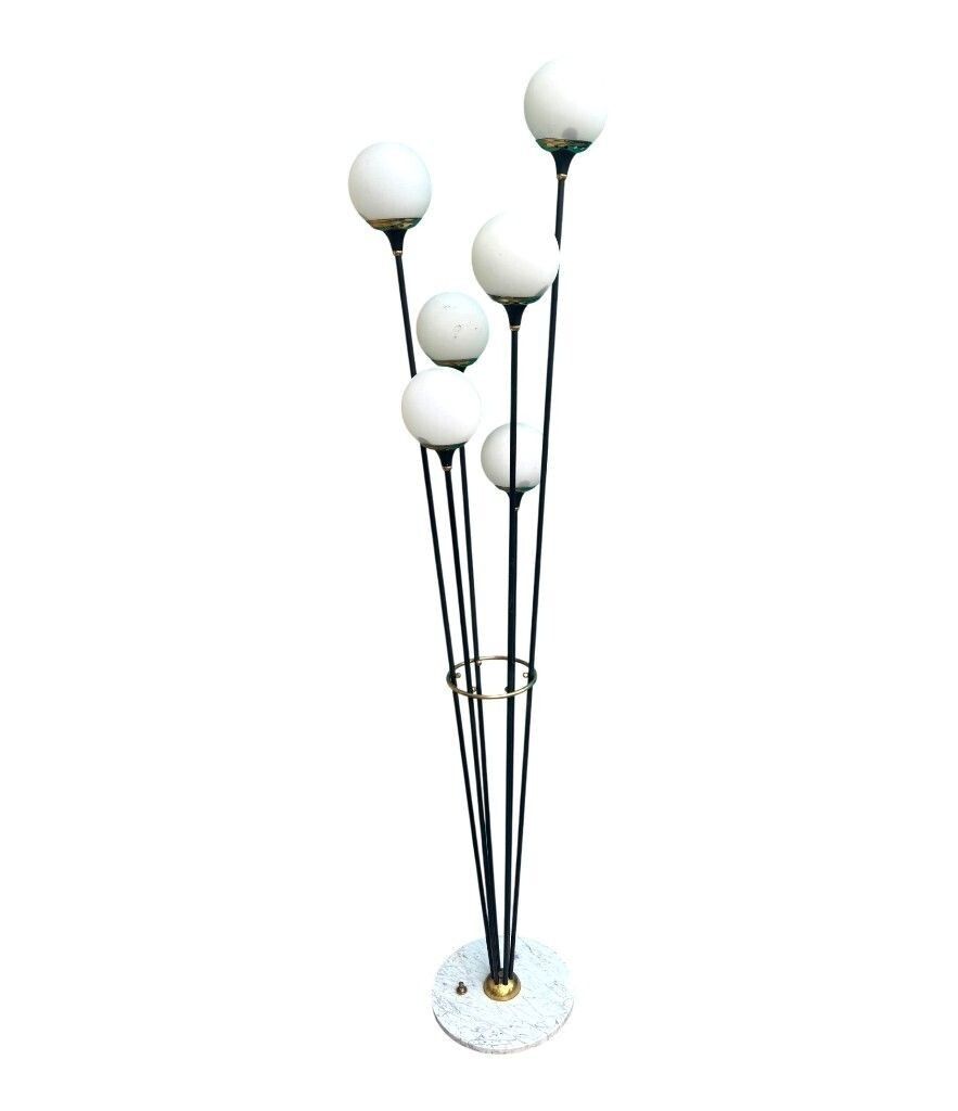 An Orignal 1950s Stilnovo Black Lacquer And Brass Six Light Floor Lamp