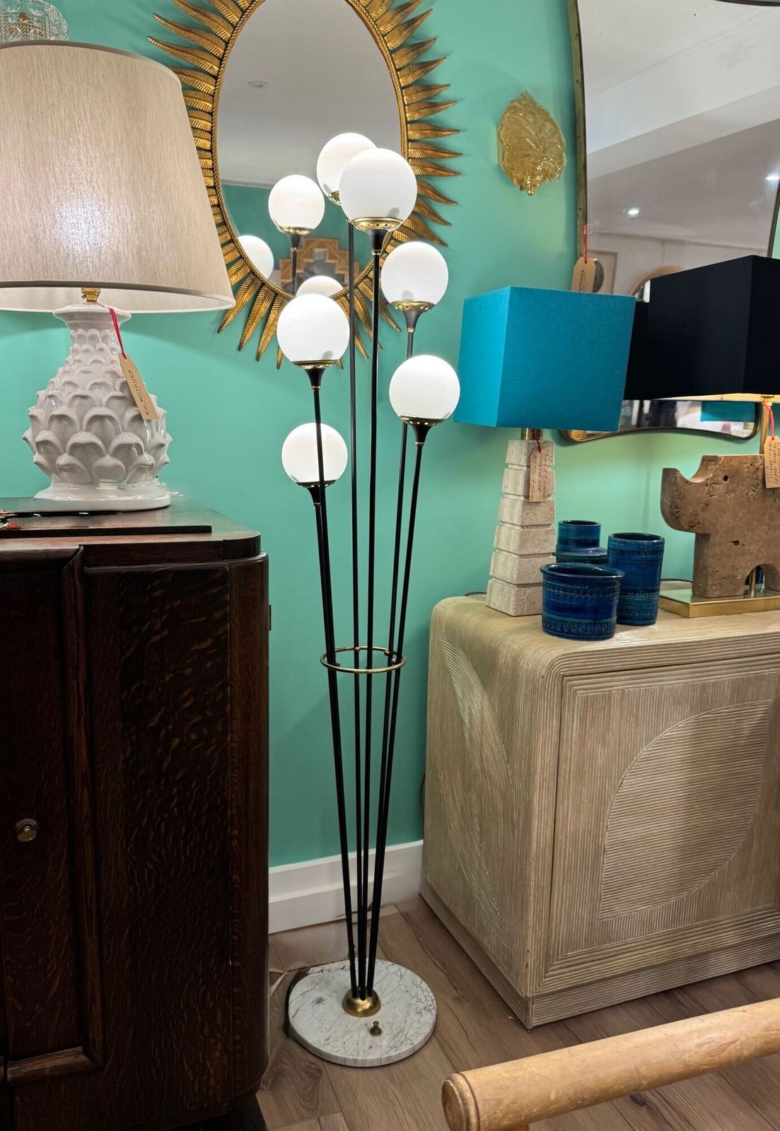 An Orignal 1950s Stilnovo Black Lacquer And Brass Six Light Floor Lamp photo furniture