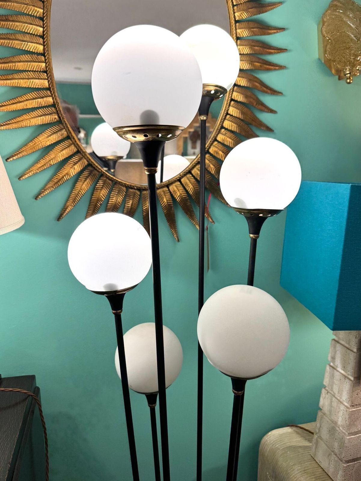 An Orignal 1950s Stilnovo Black Lacquer And Brass Six Light Floor Lamp photo Lighting