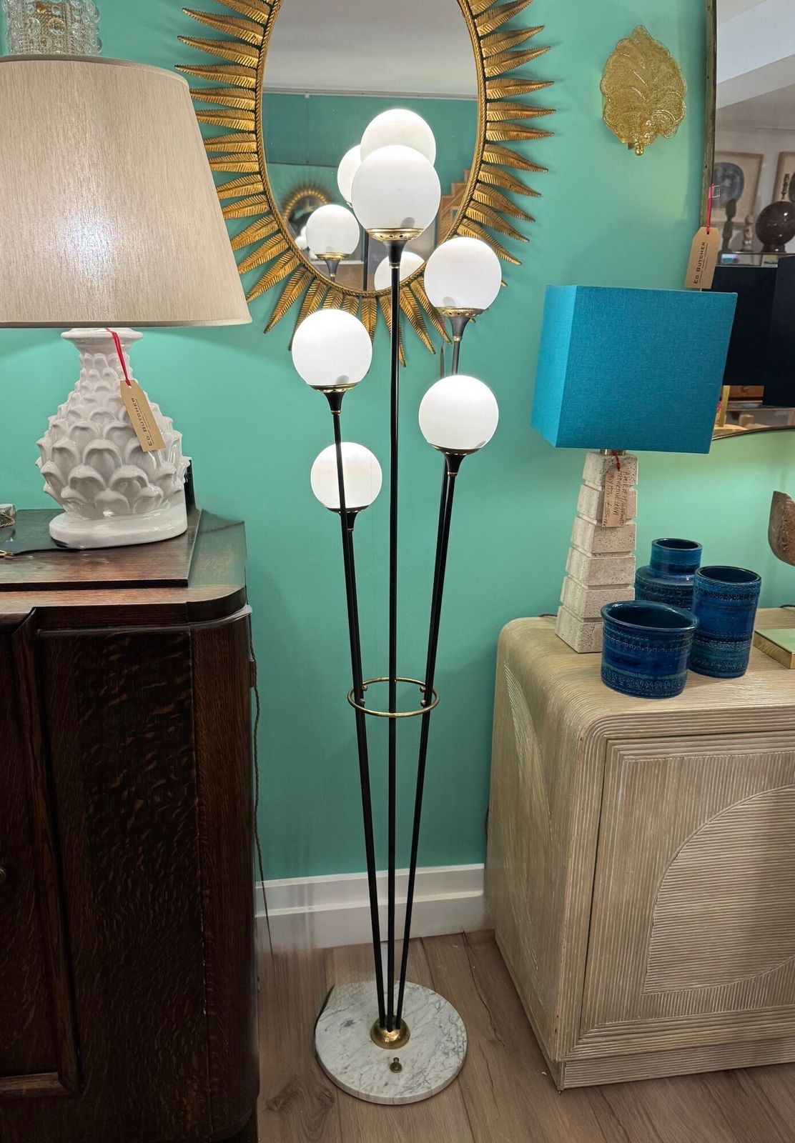 photo vinterior An Orignal 1950s Stilnovo Black Lacquer And Brass Six Light Floor Lamp