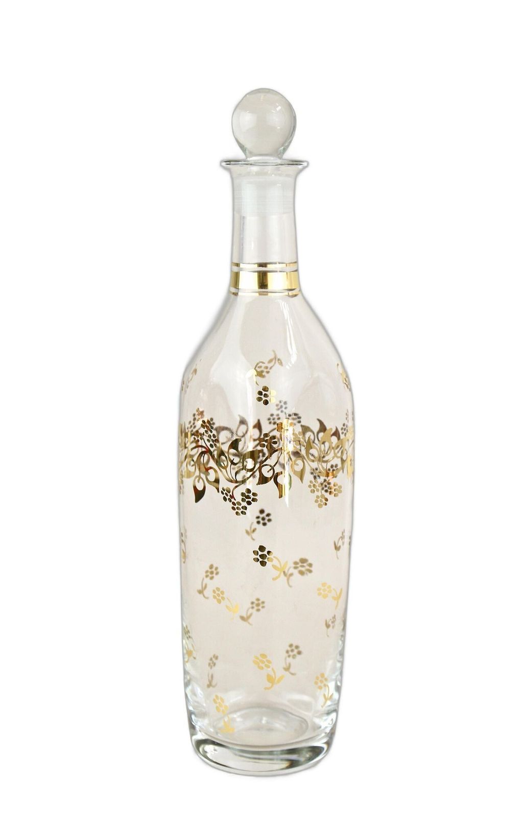 20th Century Glass Decanter/ Bottle With Golden Floral Patterns, At Ca. 1920