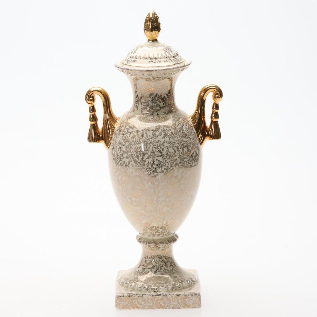 Porcelain Urn Large Empire England Classical Scene And Gold Gilt Handles Vase photo vintage