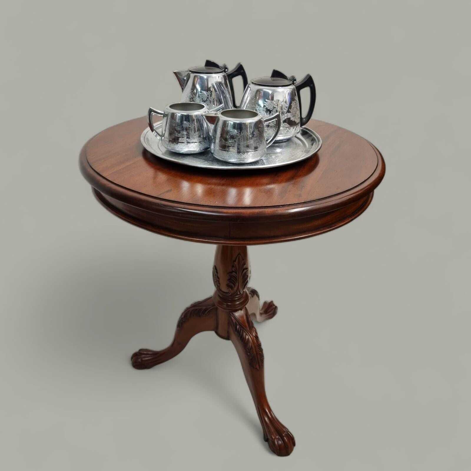 photo furniture Vintage 1960s Chippendale Style Mahogany Side Table / Claw & Ball Feet / Carved Details