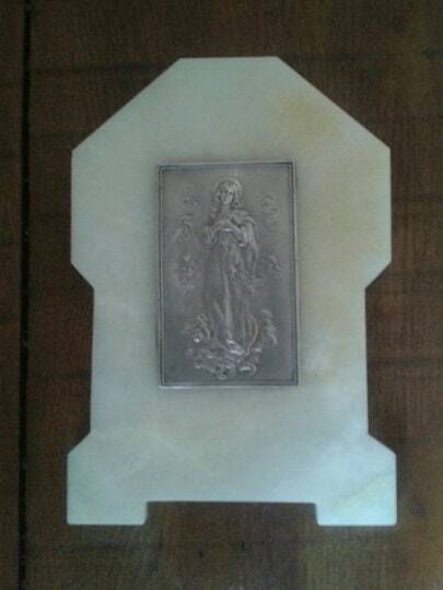 Vintage French Immaculate Conception Silver Picture   Henri Huppe Marble Frame photo for sale