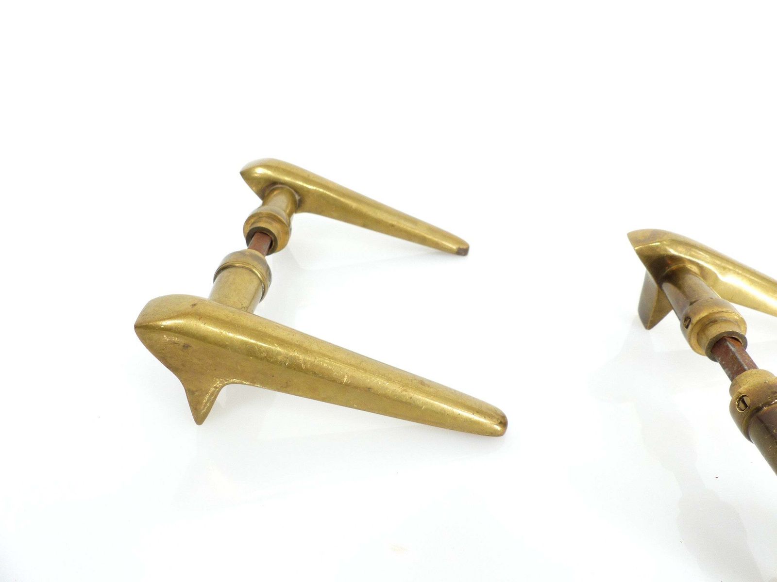 2 Pairs Of Modernist Solid Brass Door Handles 1950–1960 photo Home Fixtures