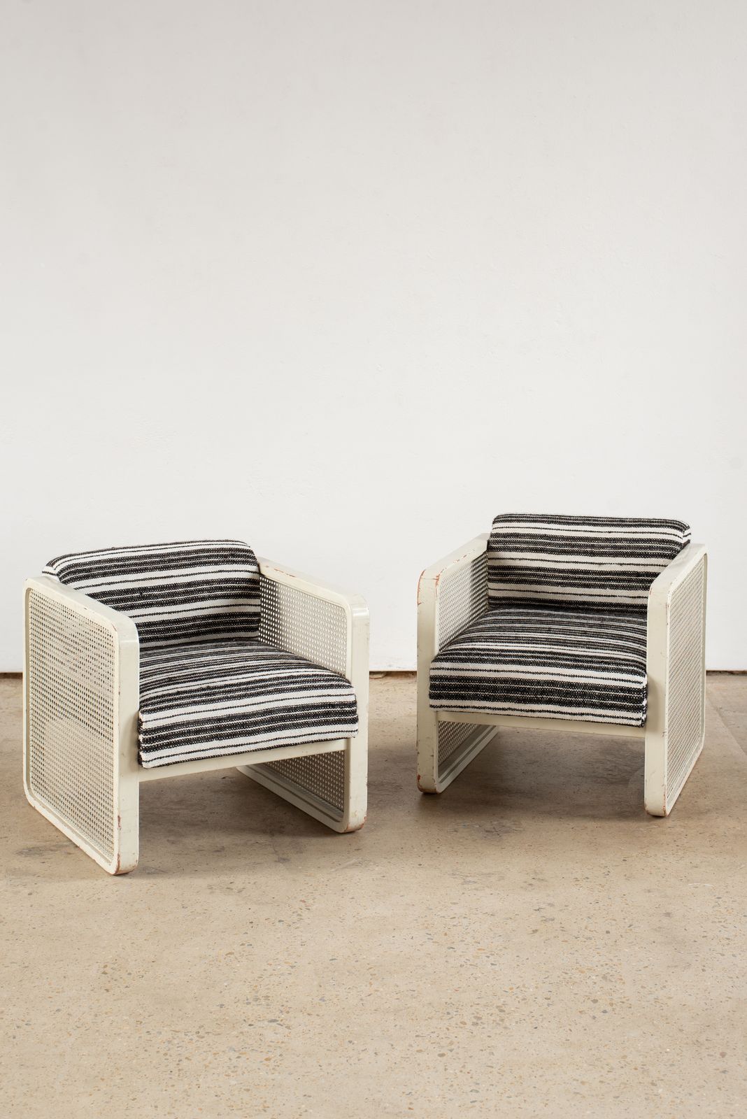 Pair Of 1970s Rattan Chairs In Antique Striped Hemp