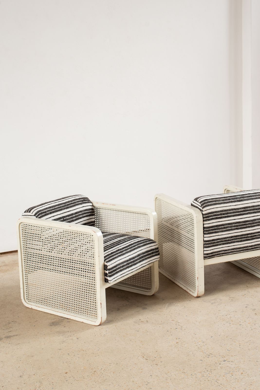 Pair Of 1970s Rattan Chairs In Antique Striped Hemp photo furniture