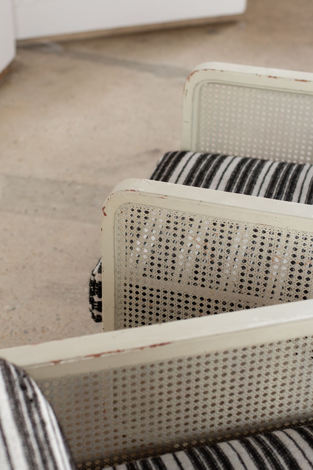 Pair Of 1970s Rattan Chairs In Antique Striped Hemp photo vinterior