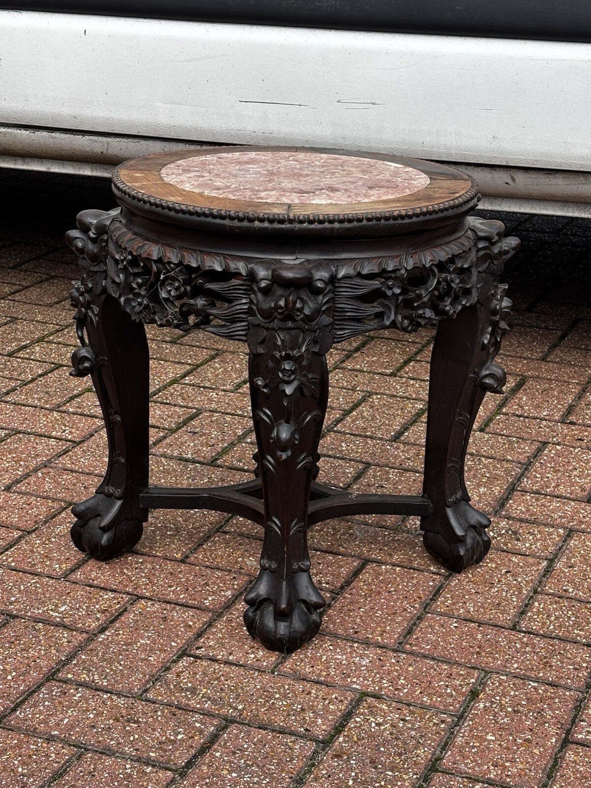 Chinese Antique Jardiniere Hardwood Table With Marble Top. photo furniture