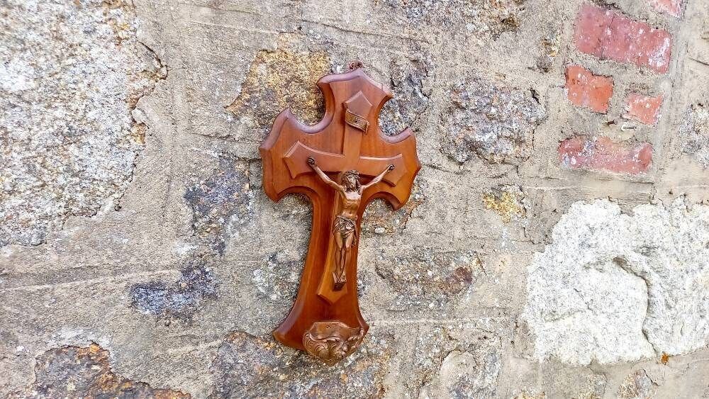 Large Holy Water Font Stoup Crucifix Vintage French photo 130.0