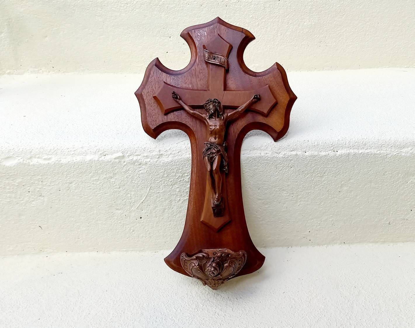 Large Holy Water Font Stoup Crucifix Vintage French photo vintage