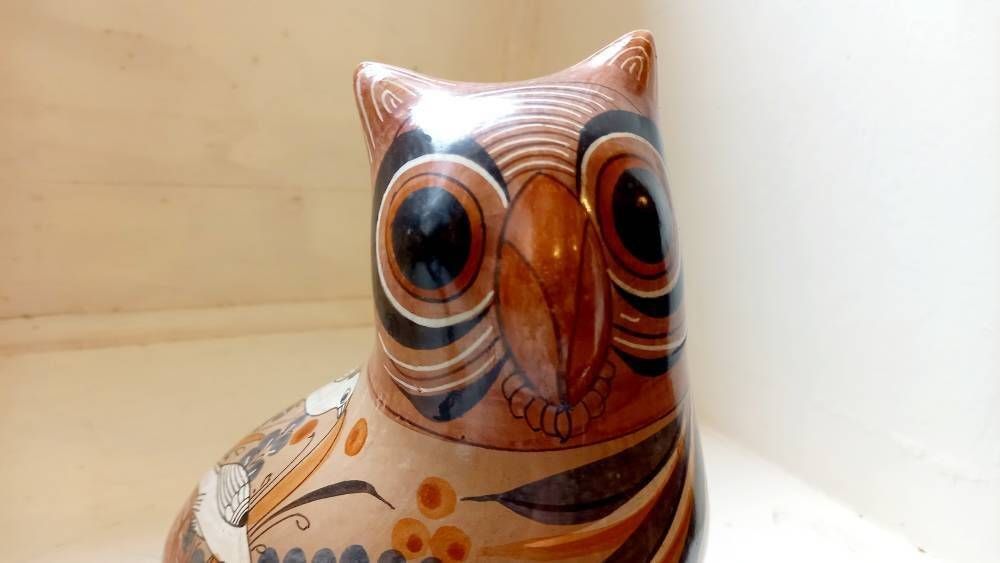 Large Vintage Tonala Owl Mexican Art Pottery Mid Century Decor photo furniture