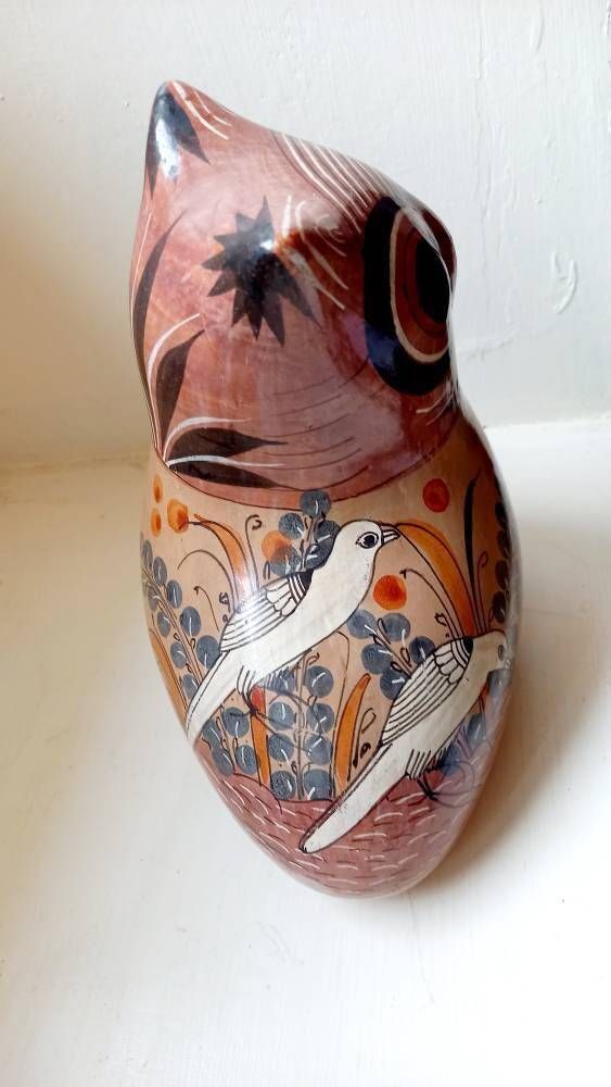 Large Vintage Tonala Owl Mexican Art Pottery Mid Century Decor photo Art