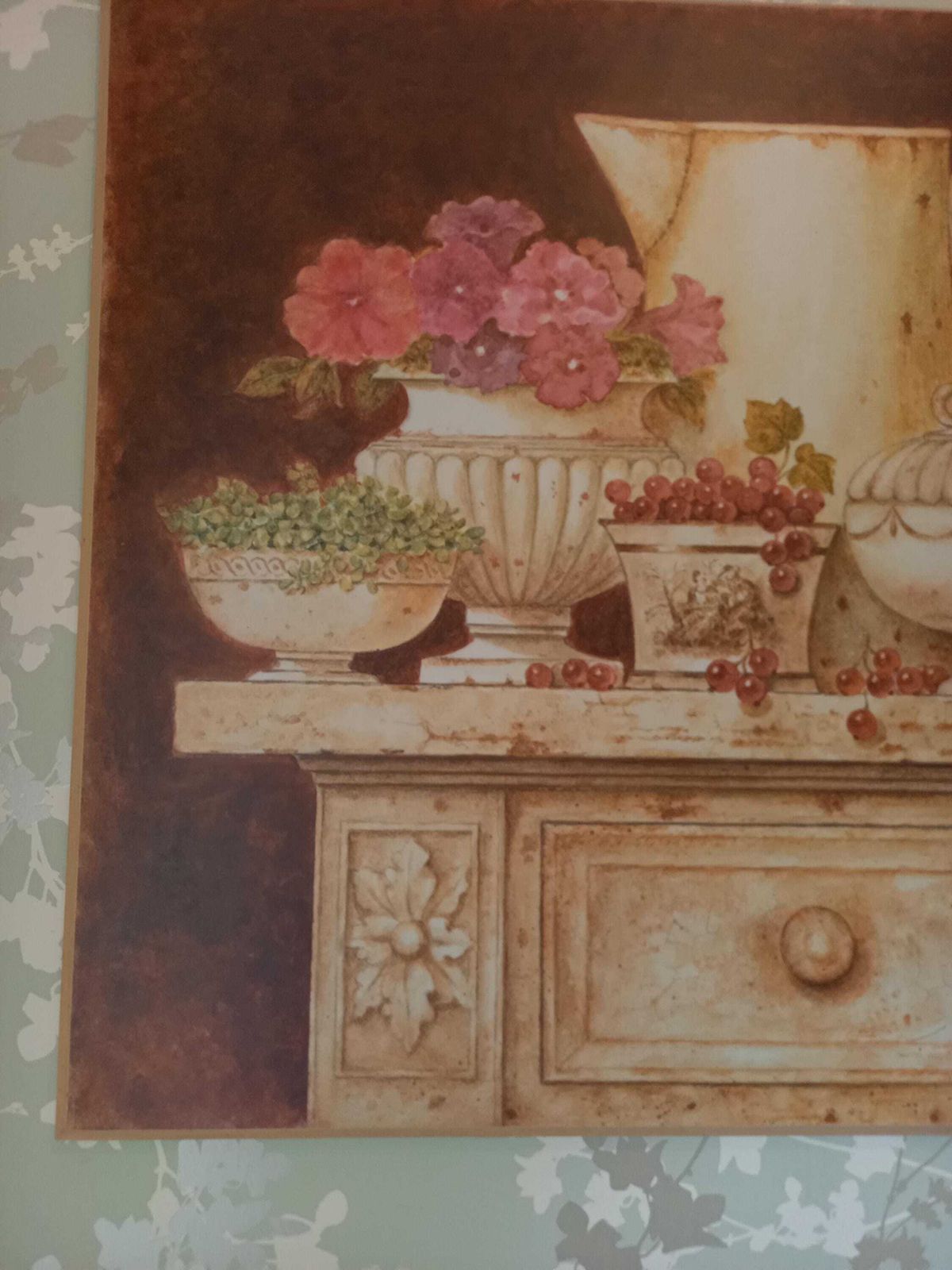 Vintage French Wall Decor Floral Print Pink Shabby Chic photo vintage
