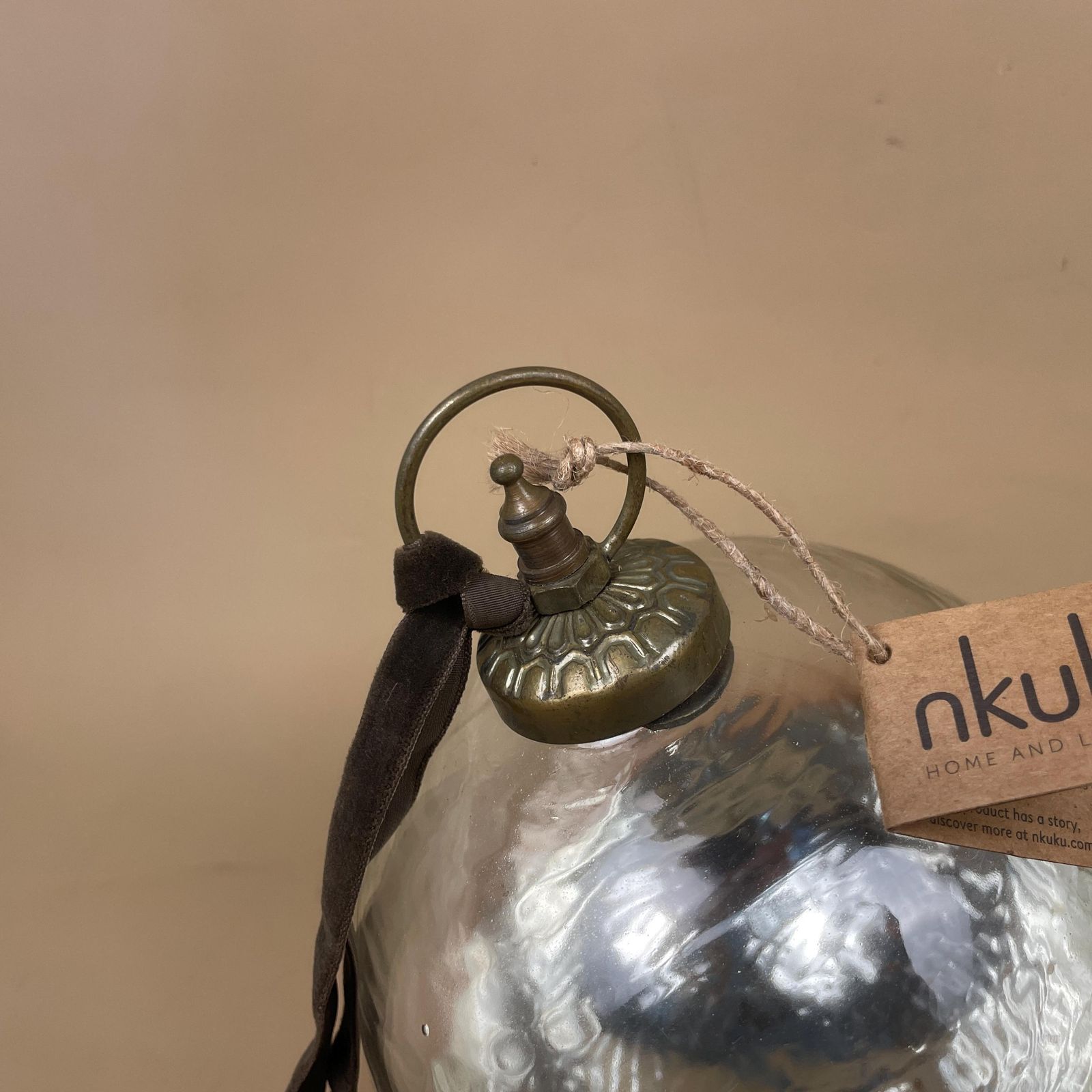 Nkuku Nevasa Glass Giant Bauble Round Clear & Antique Copper Christmas Decoration Eco Friendly Rustic Ornament Holiday Home Decor Gift photo for sale