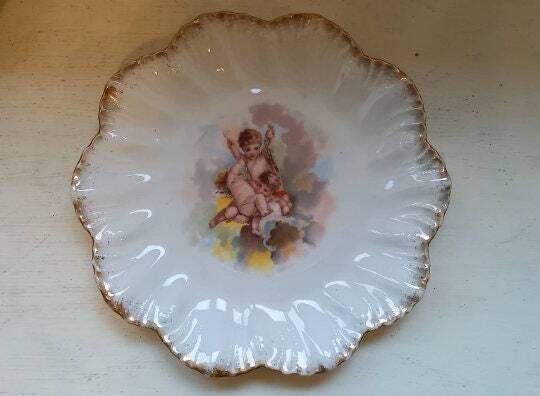 Antique French Cherub Plates Paris Porcelaine Set Of Two photo buy