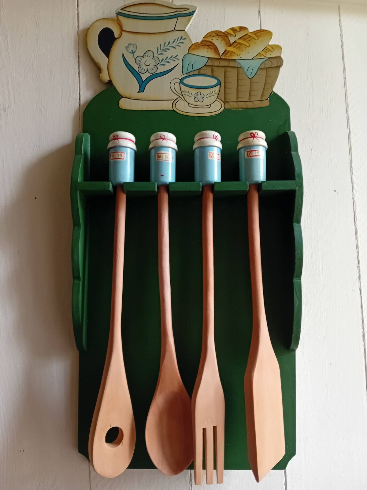 photo for sale Kitchen Utensils Made Of Wood With Decorative Hanging Rack