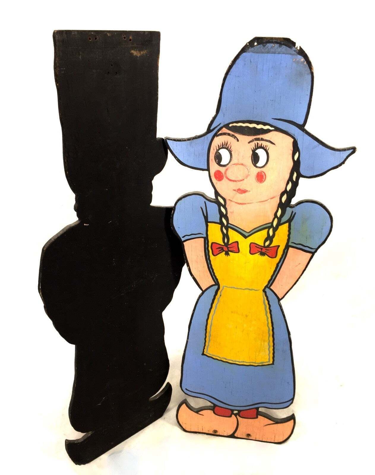 Vintage Salvaged Wooden Dutch Style Pair Boy & Girl Sign / Wall Hanging C.1960 photo vintage