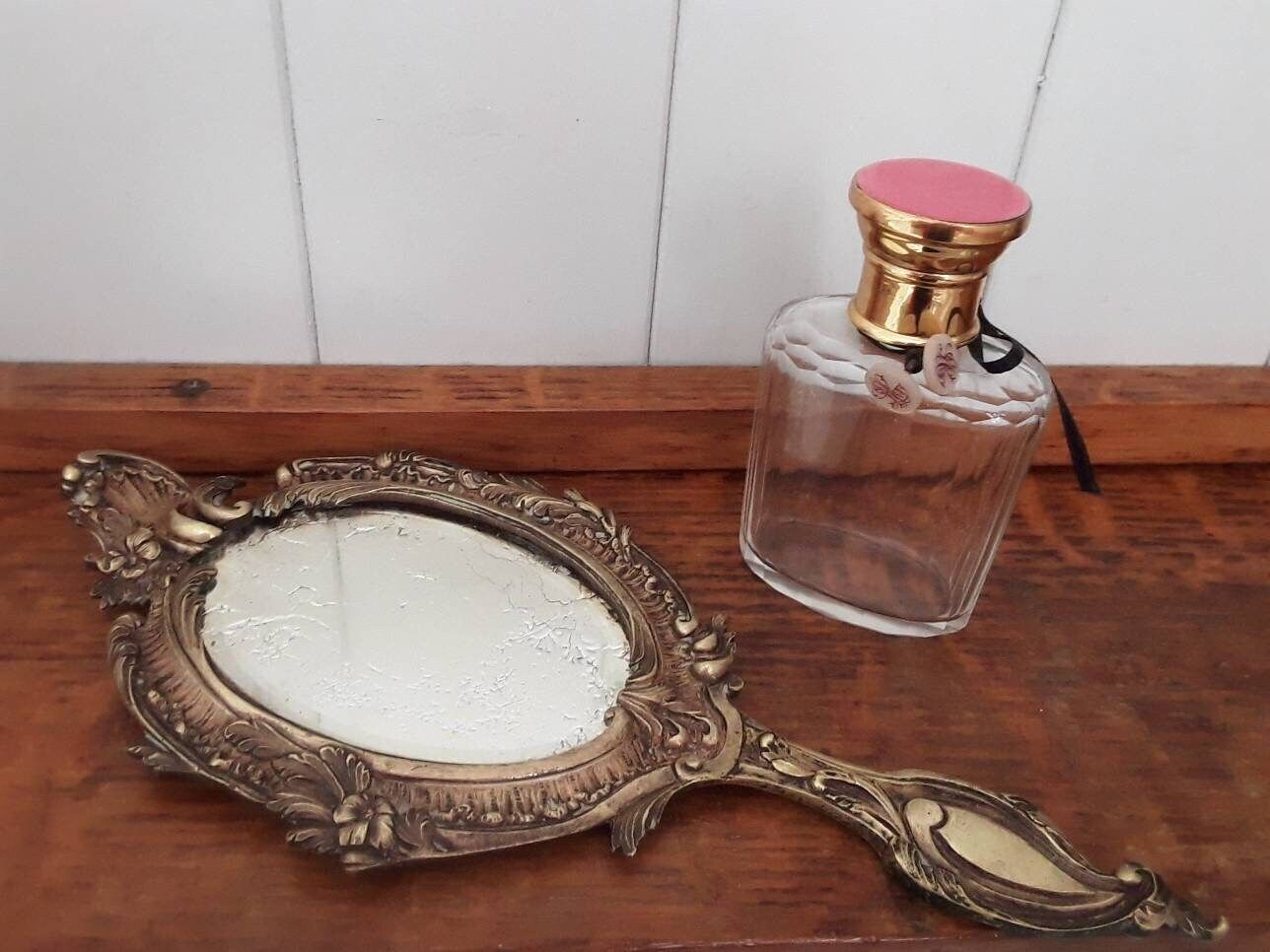 Antique Bronze Hand Mirror French Shabby Chic