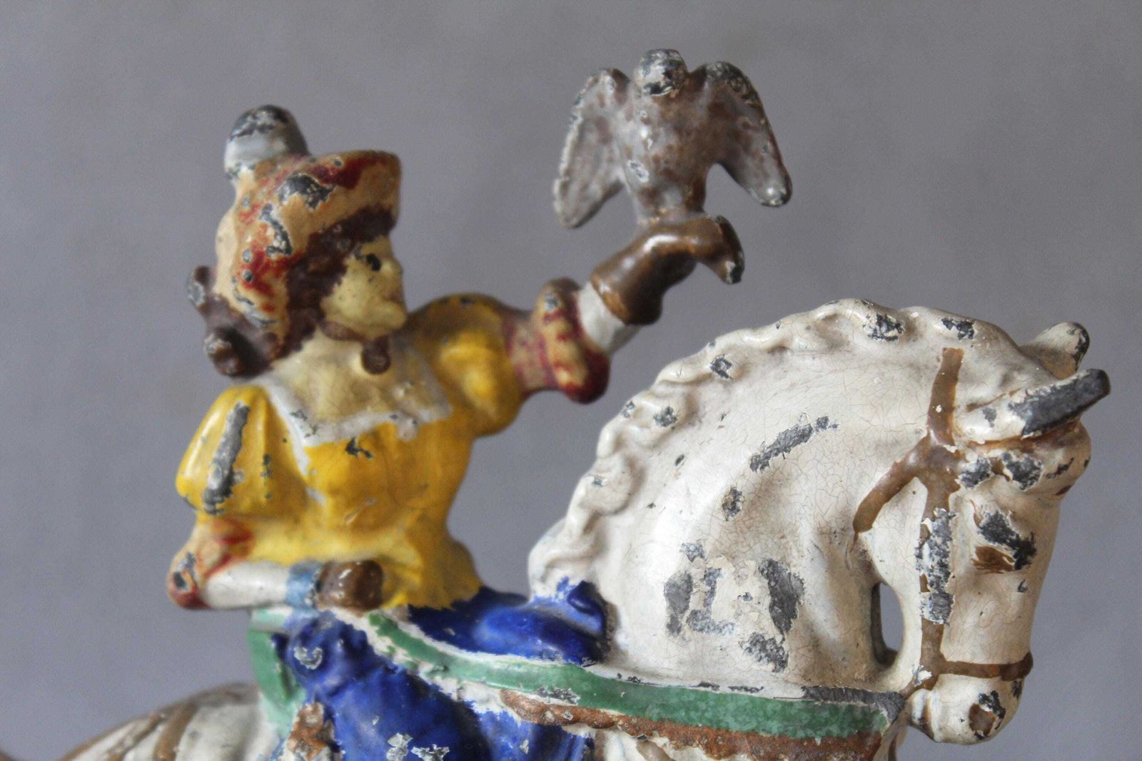 Large And Heavy Sculpture Of A Falconer On Horseback, Lady Writer, Cold Painted, Could Be Bronze As Non Magnetic, Equestrian, Horse, Bird photo Art
