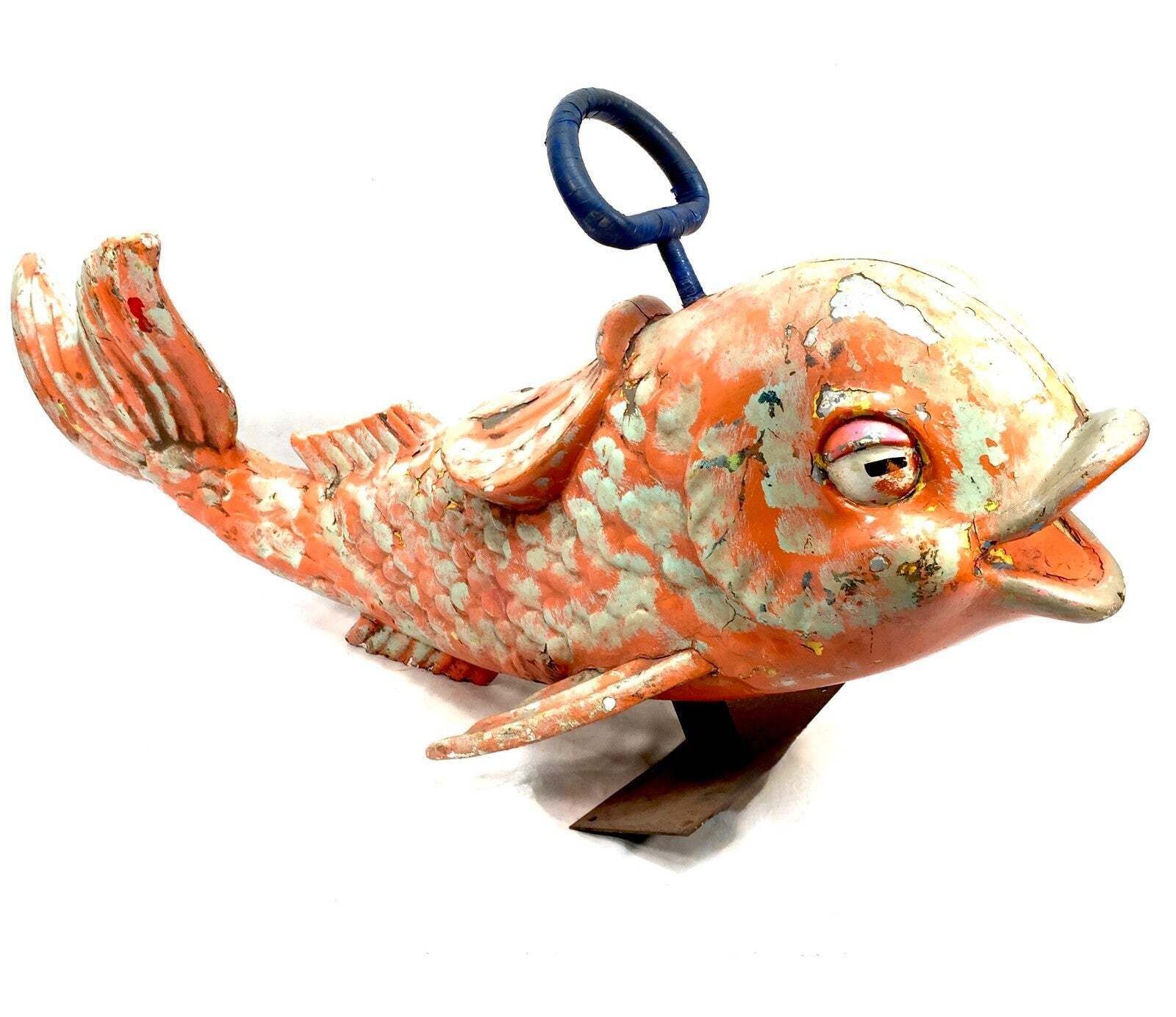 Vintage 1970s Salvaged Fairground Ride Merry Go Round Fibreglass Dolphin Fish photo vintage