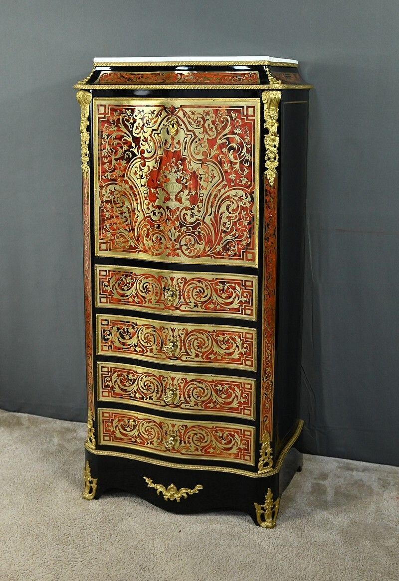 Secretary In “Boulle” Marquetry, Napoleon III Period – Mid 19th Century photo Furniture