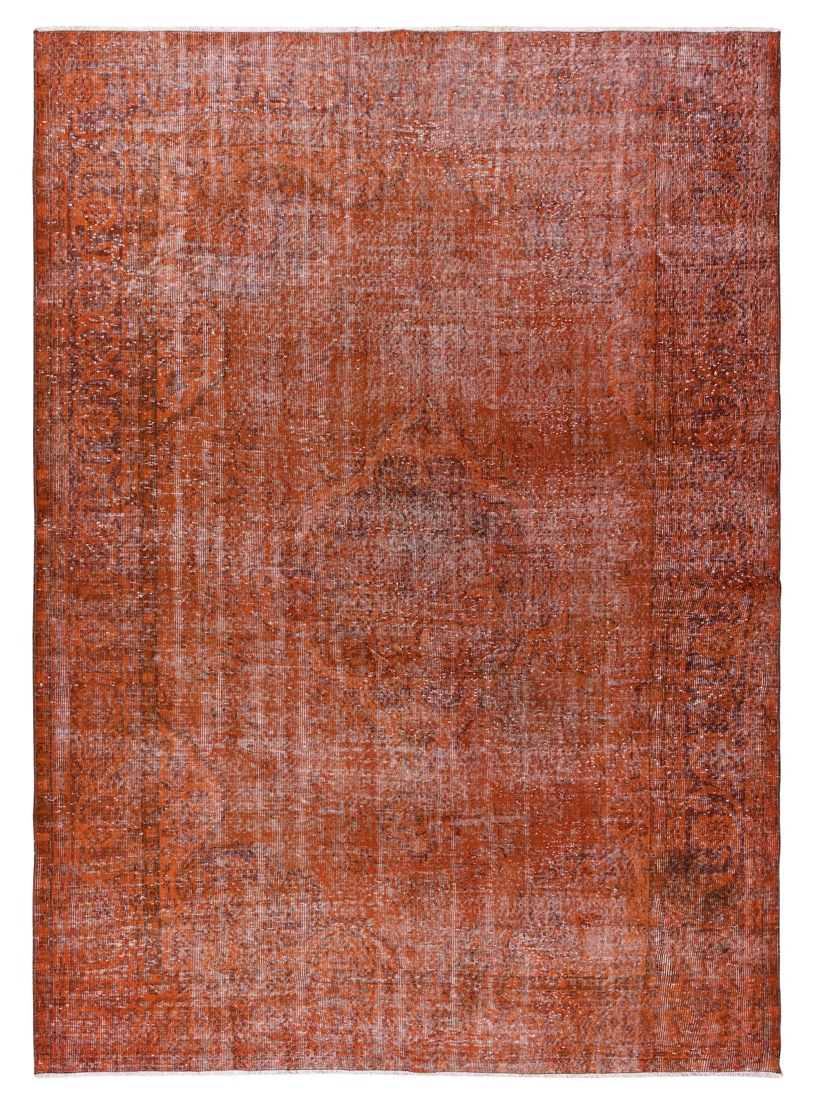 7.4x10.5 Ft Vintage Handmade Turkish Rug Re Dyed In Orange For Modern Interiors