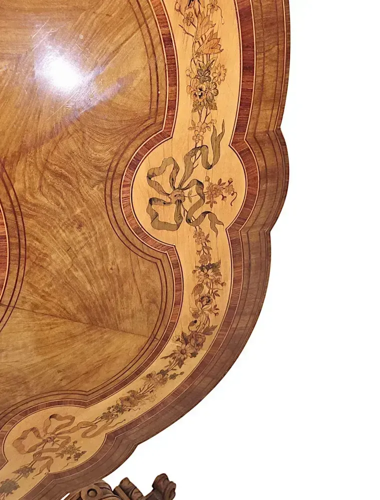 A Very Rare 19th Century Olive Wood Marquetry Inlaid Flip Top Table photo 5163.688