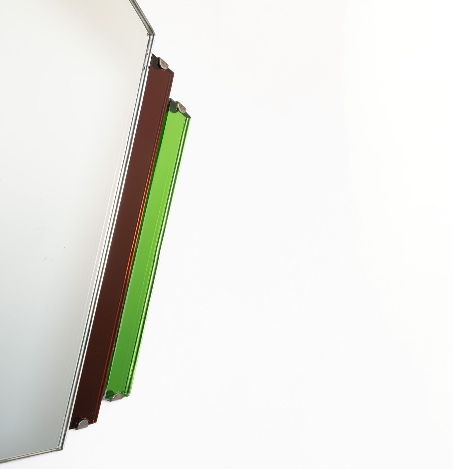 Original English Art Deco Geometric Wall Mirror Red & Green 1930 photo furniture