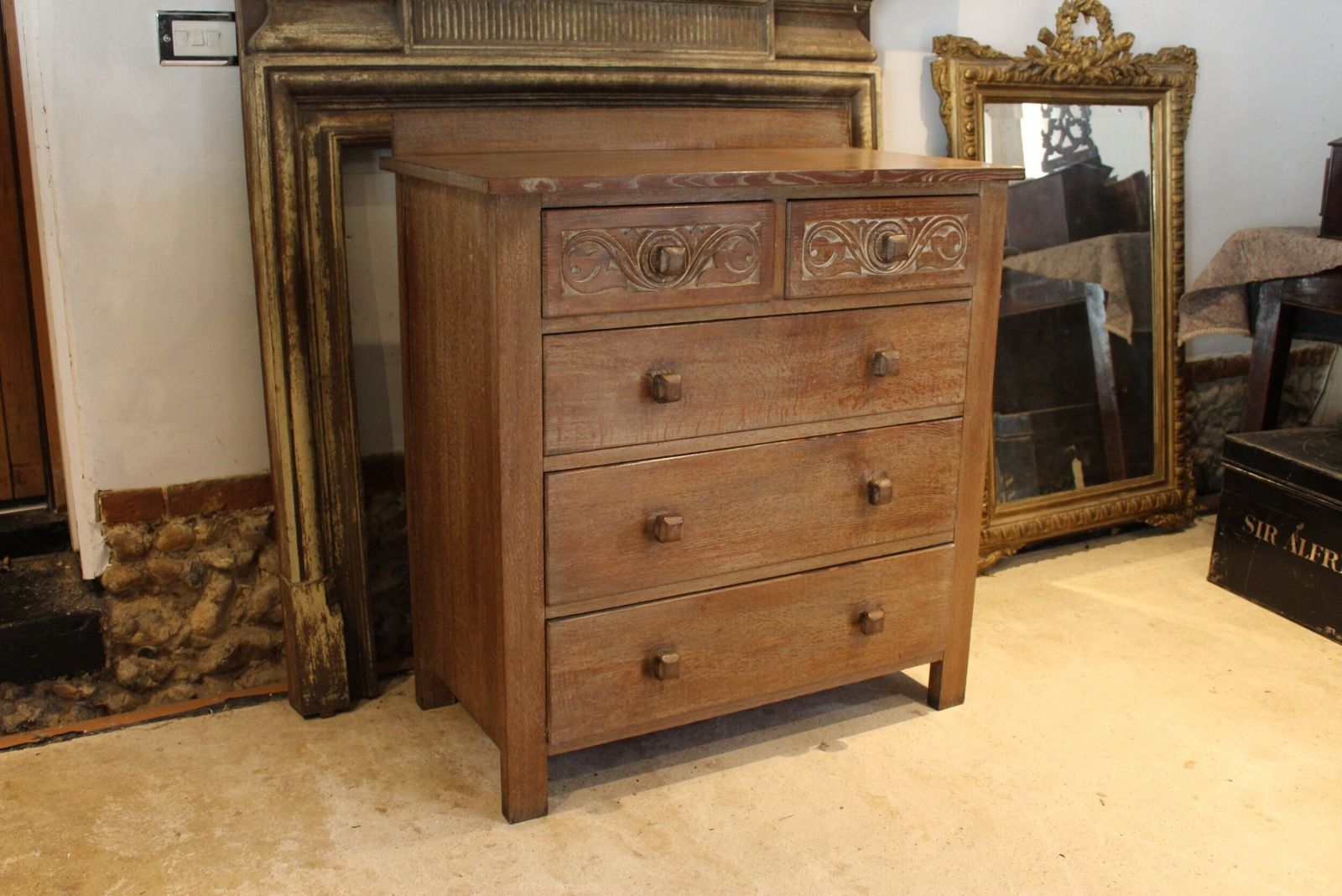Chest Of Drawers Arts And Crafts Limed Oak Prestigious Maker C1900