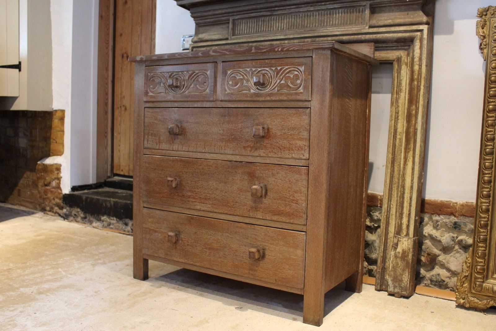 Chest Of Drawers Arts And Crafts Limed Oak Prestigious Maker C1900 photo vinterior