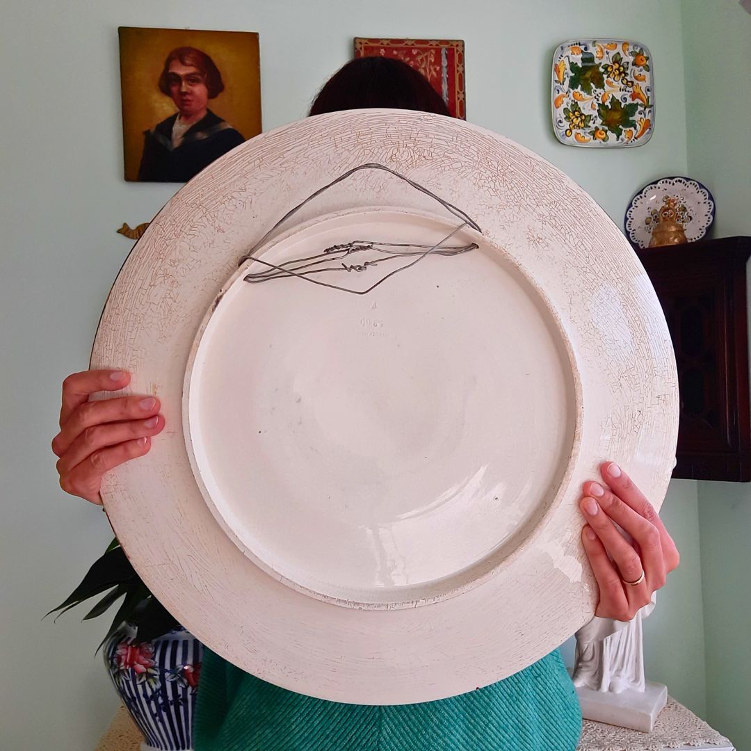 240.0 Huge Serraguemines Majolica Wall Plate Jolly Man Number 2300 Made In France photo