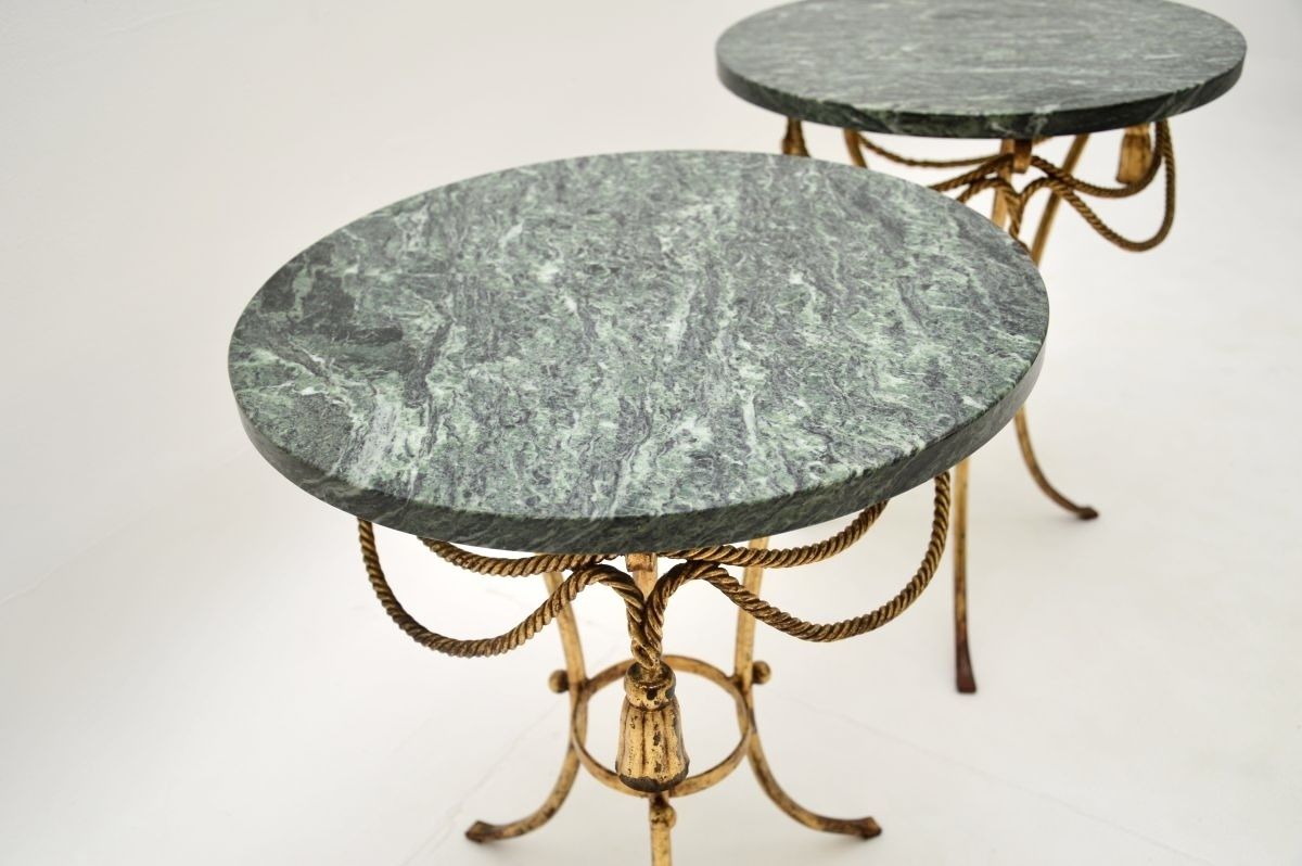 Pair Of Antique Italian Gilt Metal And Marble Side Tables photo Furniture