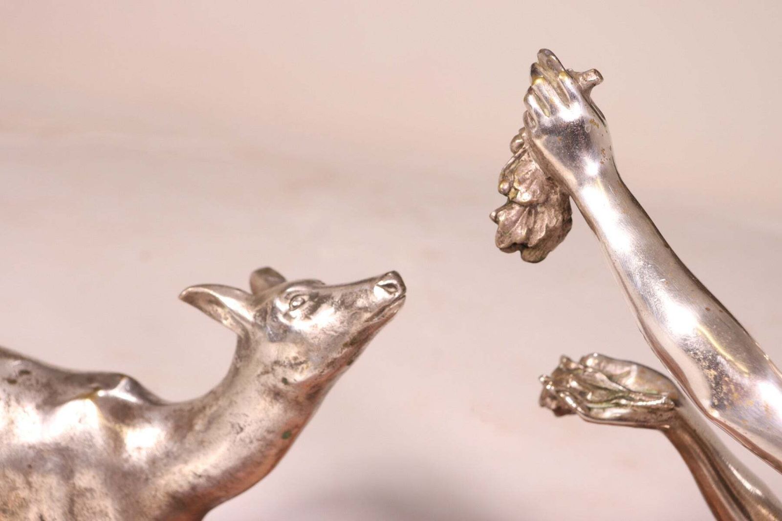 Art Deco Silvered Bronze Of Lady Feeding Deer By D’arte C1930 photo buy