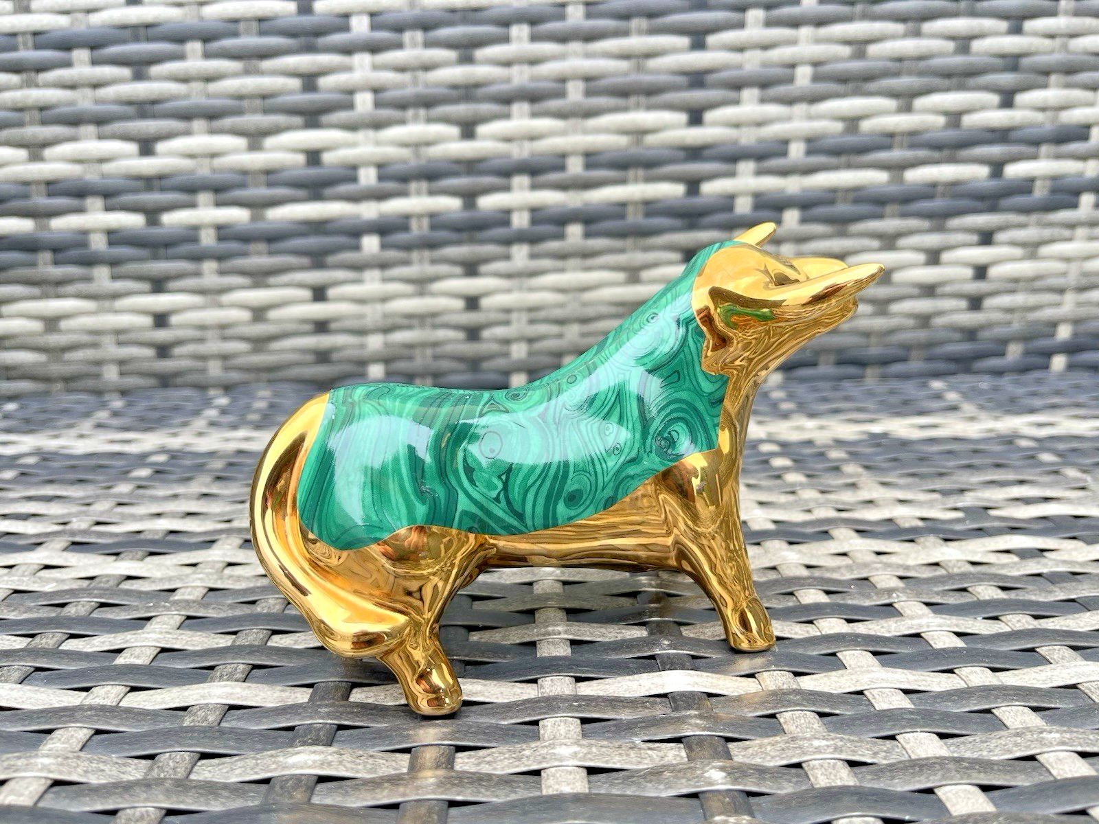 Mid Century Modern Spanish Porcelain Estil Artur Malachite & Gold Stylised Bull photo 75.0