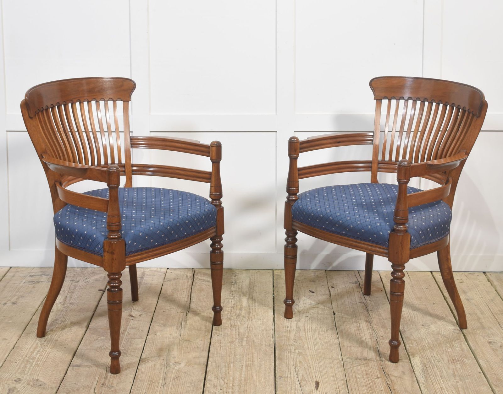 Pair Of Mahogany Elbow Chairs In The Manner Of E.W. Godwin