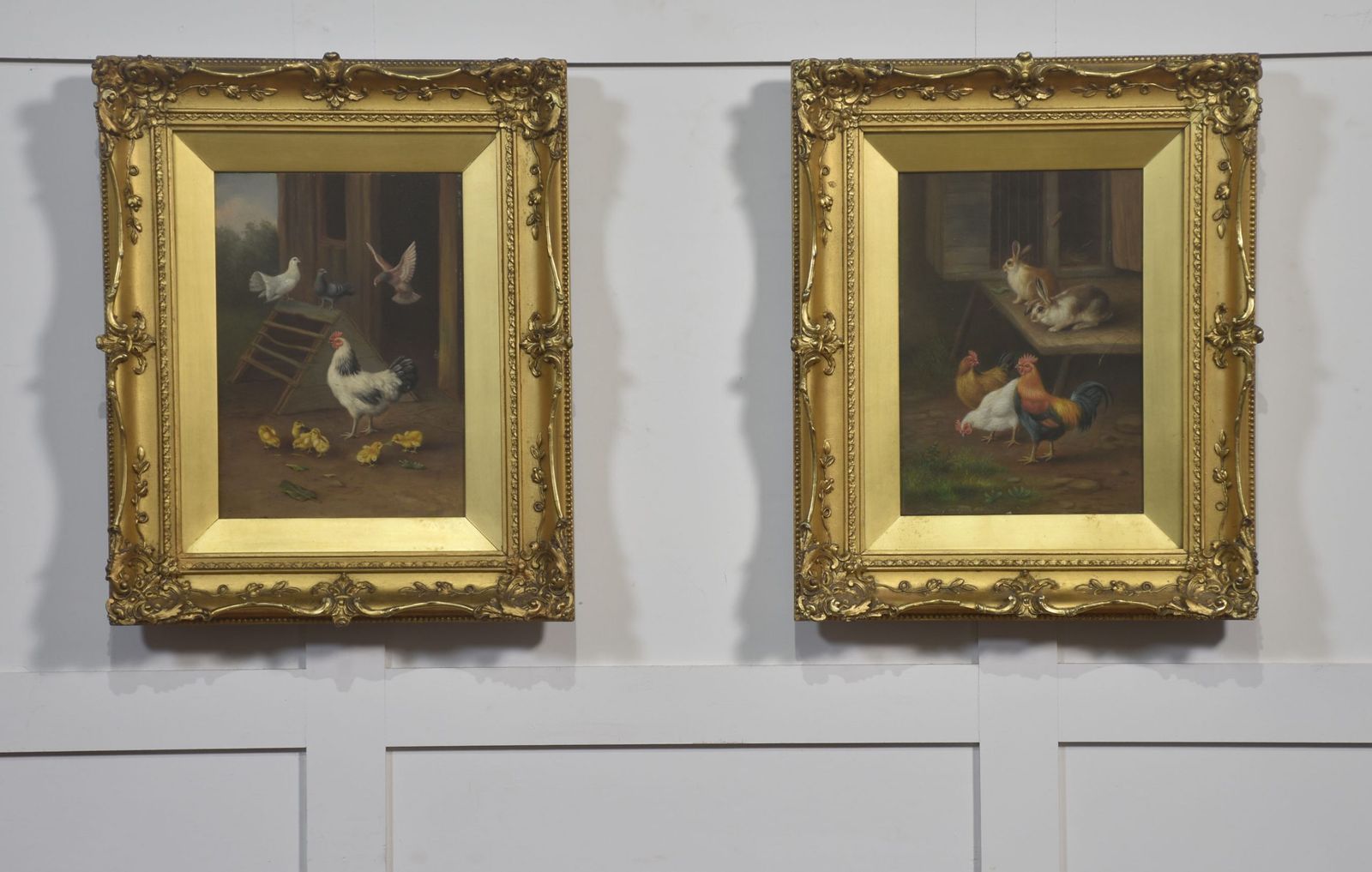 Pair Of Farmyard Scenes, In The Style Of Edgar Hunt