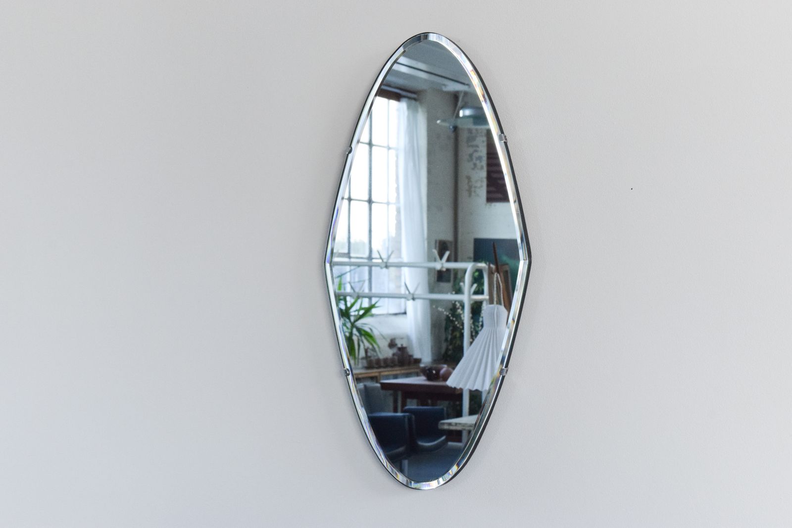 Vintage Frameless Diamond Shape Bevelled Mirror photo for sale
