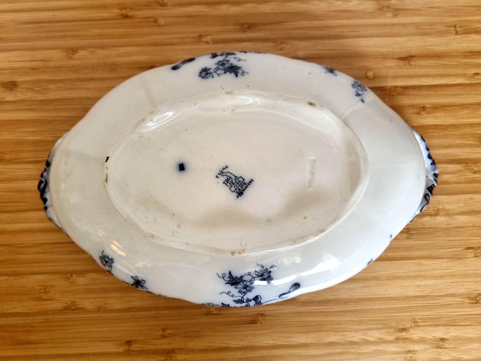 photo buy Antique English Flow Blue Lidded Tureen, Transferware Covered Serving Dish, Cobalt Floral With Gilt, Ornate Handles & Finial