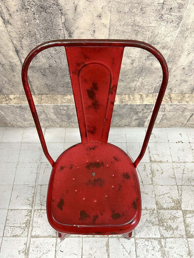 Set Of 6 Red 1930's Style Tolix Metal Chairs photo vinterior