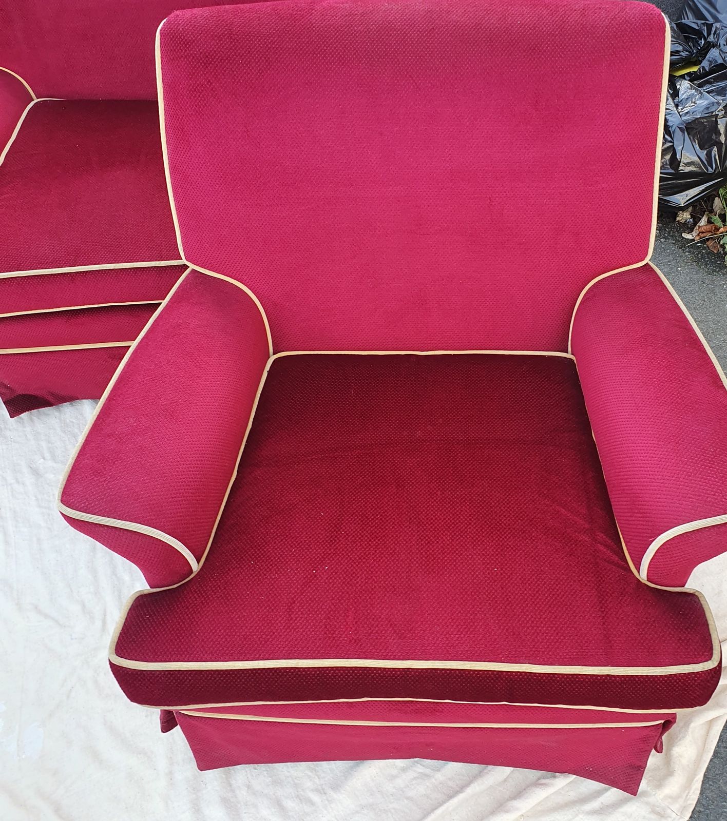 Beautiful Red With Gold Piping Art Deco Style Hand Crafted Chairs photo for sale