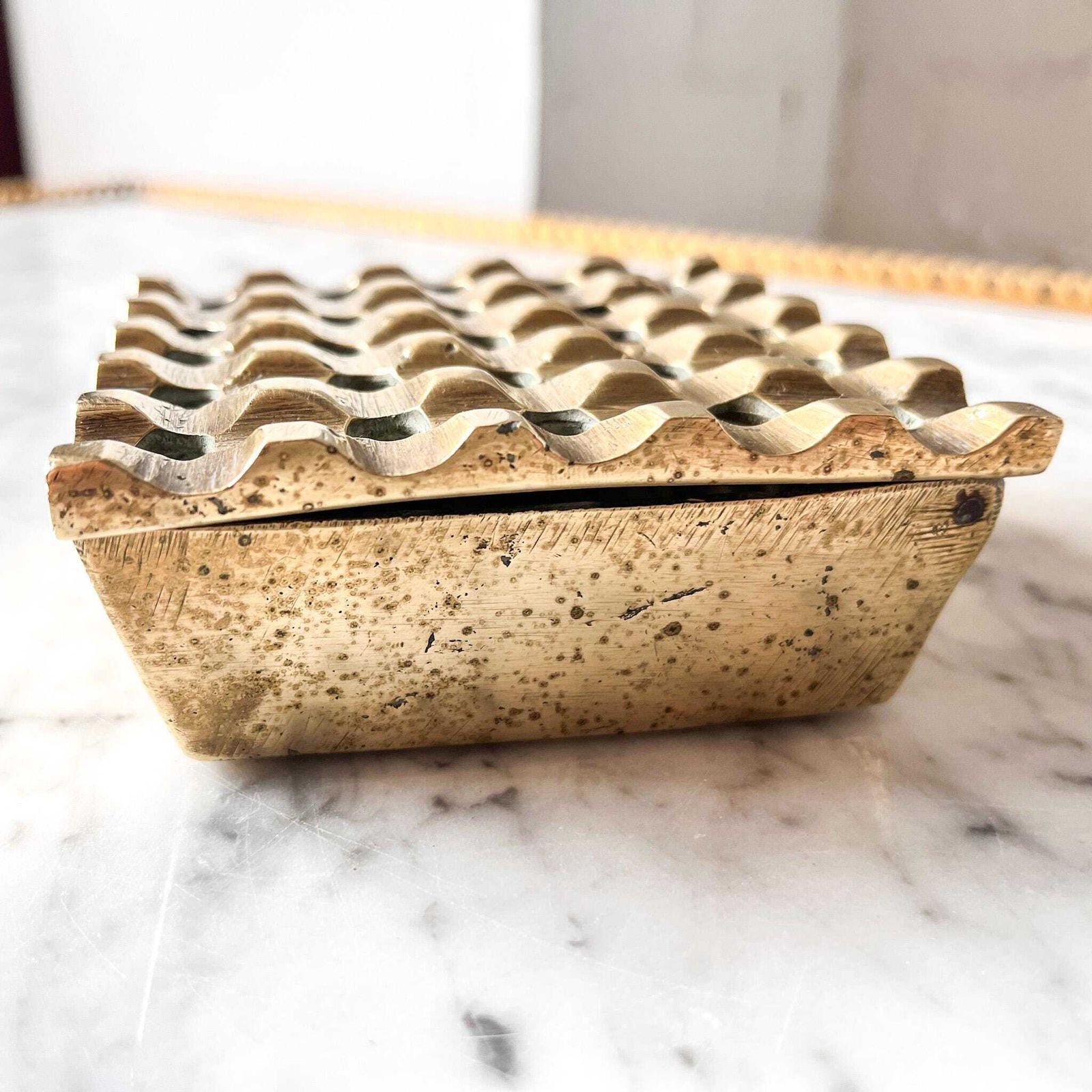 Mid Century Brass Ashtray / Decorative Box In Ultima 15 Style photo for sale
