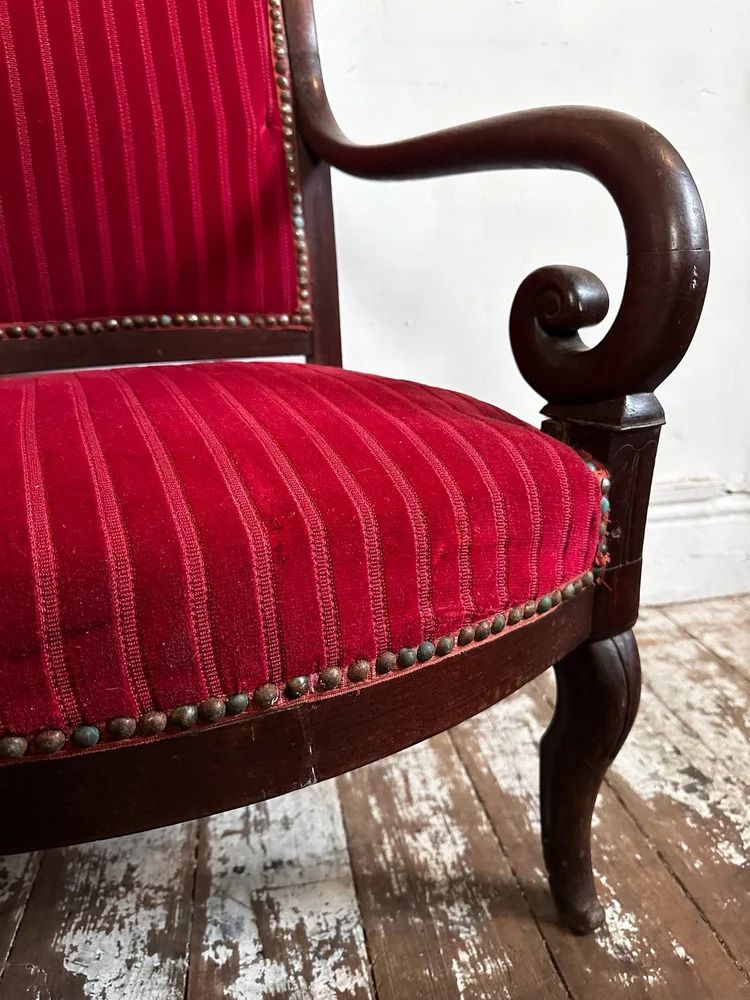 French Empire Armchairs In Red Velvet And Mahogany C1830 photo for sale