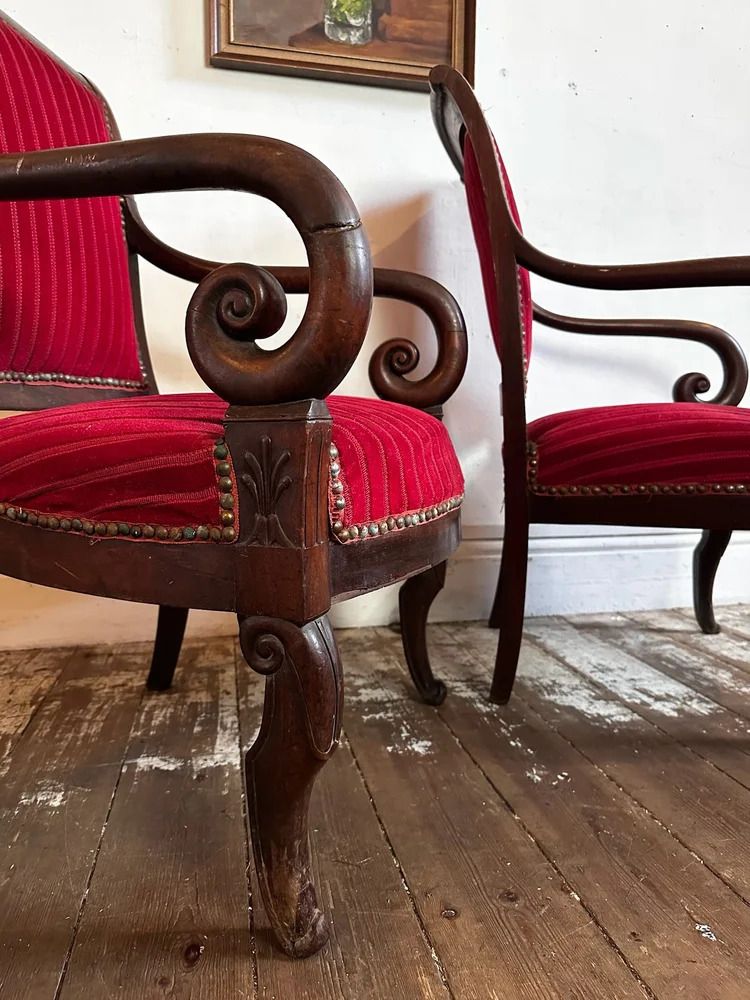 French Empire Armchairs In Red Velvet And Mahogany C1830 photo 288.0