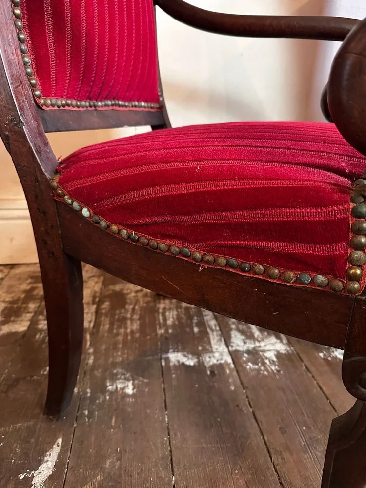 French Empire Armchairs In Red Velvet And Mahogany C1830 photo buy