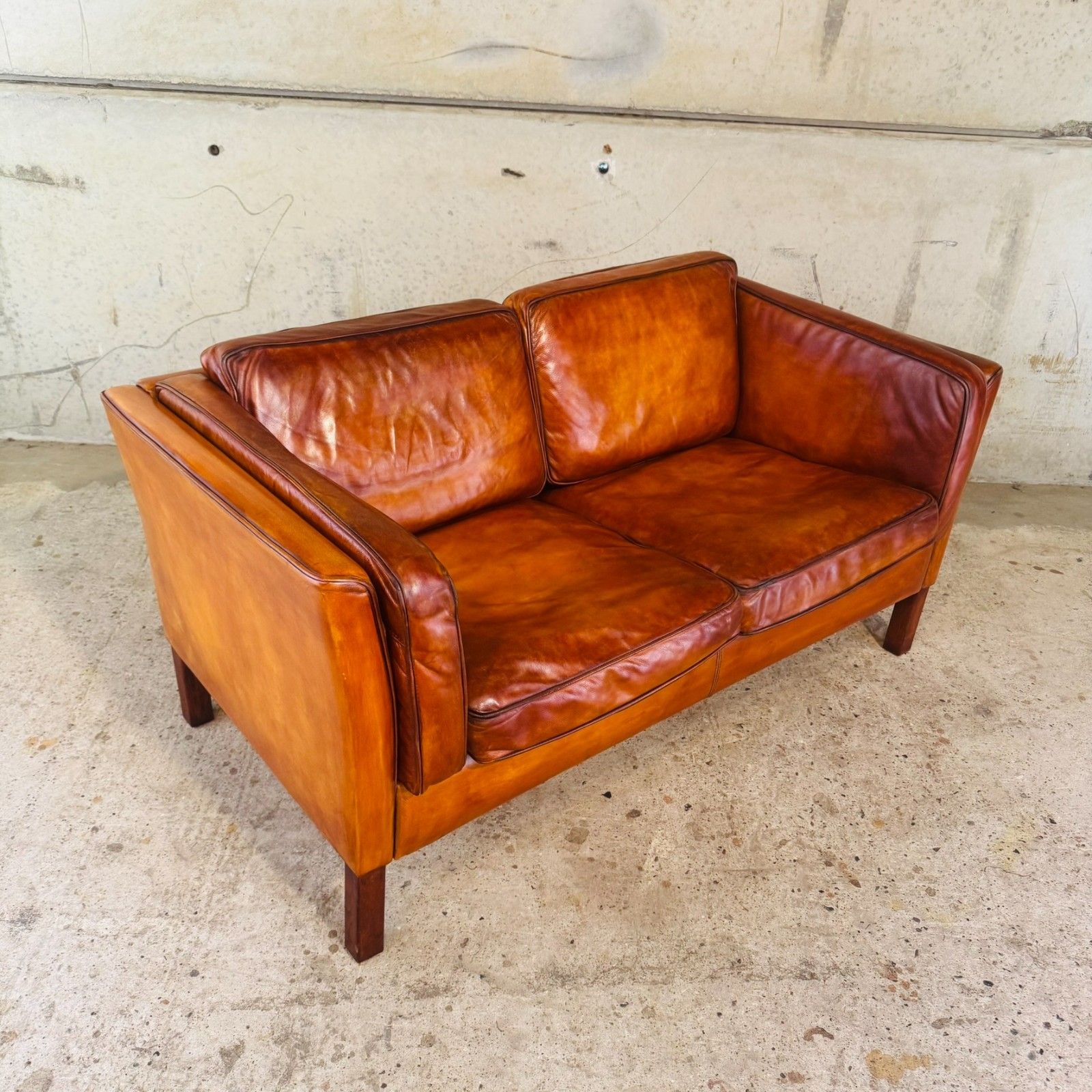 Danish Light Tan Leather 2 Seater Sofa — Elegant Lines #A763 photo 1623.0