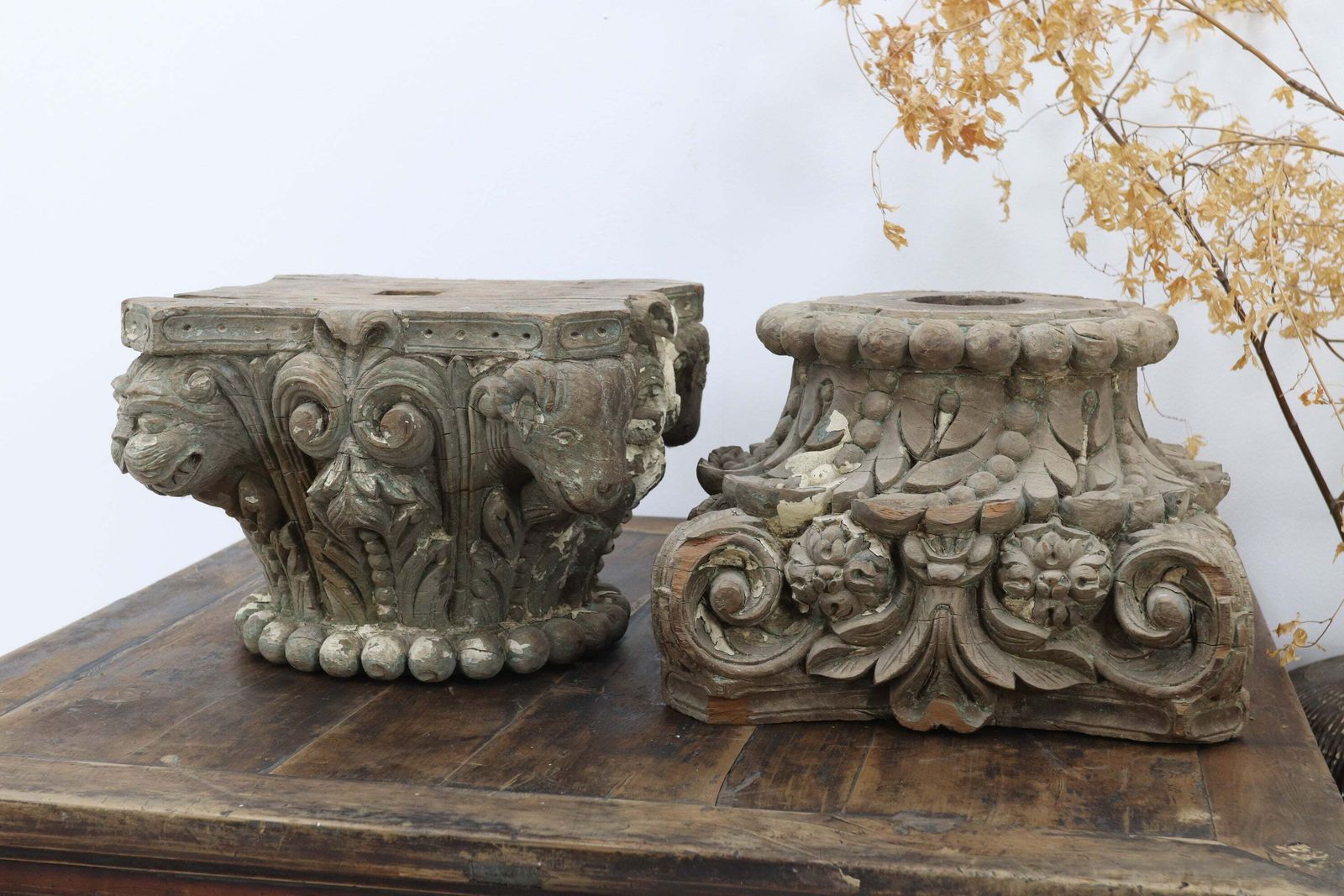 Late 18th Century Hand Carved Teak Indian Pillar Capitals photo furniture