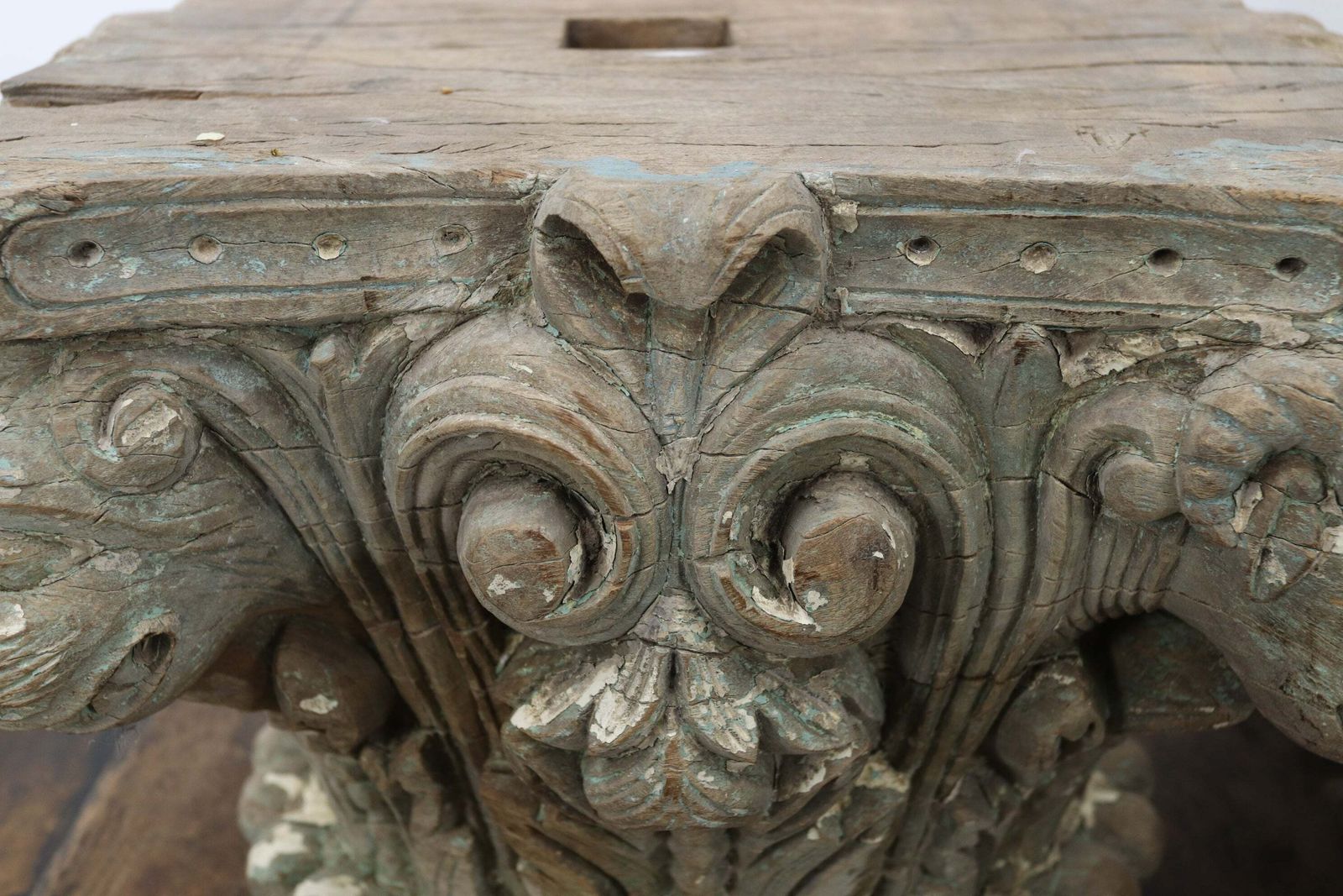 Late 18th Century Hand Carved Teak Indian Pillar Capitals photo vinterior